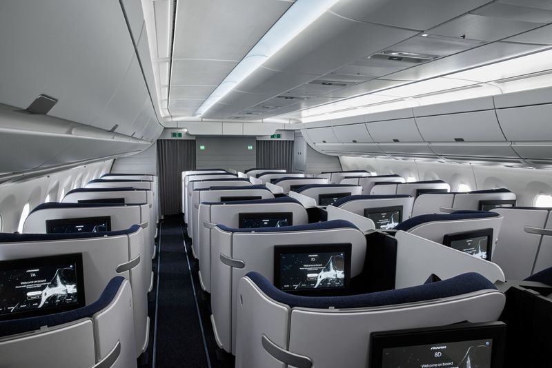 &copy; Reuters. A general view of the business class cabin of a Finnair A350 aircraft is pictured in Helsinki, Finland December 3, 2021. Finnair/Handout via REUTERS 