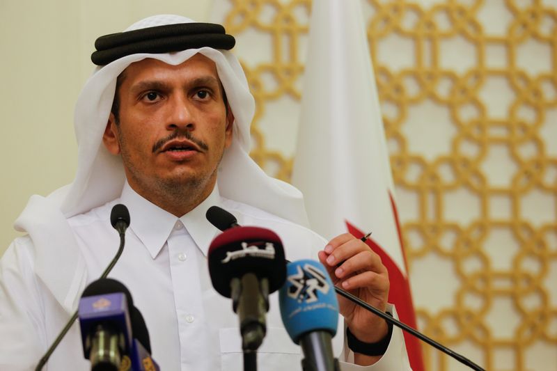 &copy; Reuters. وزير الخارجية القطري الشيخ محمد بن عبد الرحمن آل ثاني خلال مؤتمر صحفي في الدوحة في 31 أغسطس آب 2021. تصوير حمد محمد- رويترز.