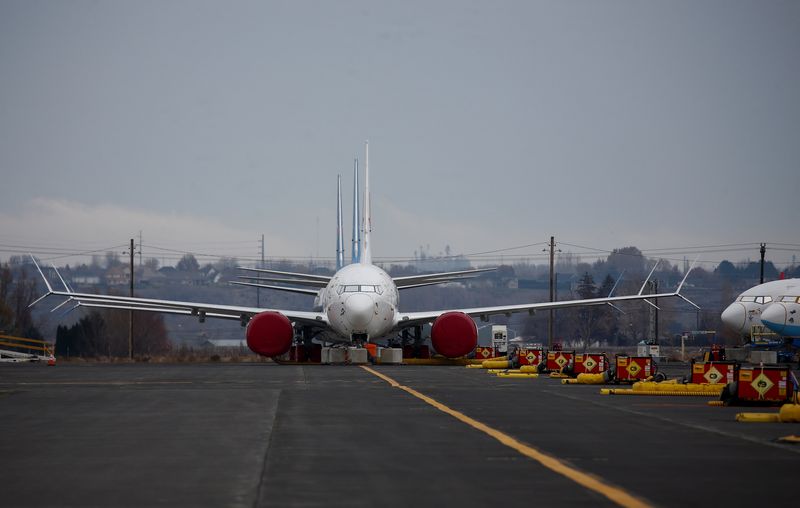 &copy; Reuters. Grounded Boeing 737 MAX aircraft are seen parked at Grant County International Airport in Moses Lake, Washington, U.S. November 17, 2020.  REUTERS/Lindsey Wasson