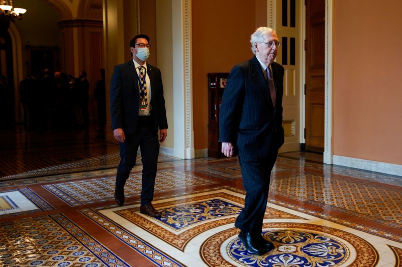 &copy; Reuters. FILE PHOTO: U.S. Senate Minority Leader Mitch McConnell (R-KY) walks back to his office at the U.S. Capitol in Washington, U.S., February 17, 2022. REUTERS/Elizabeth Frantz/File Photo