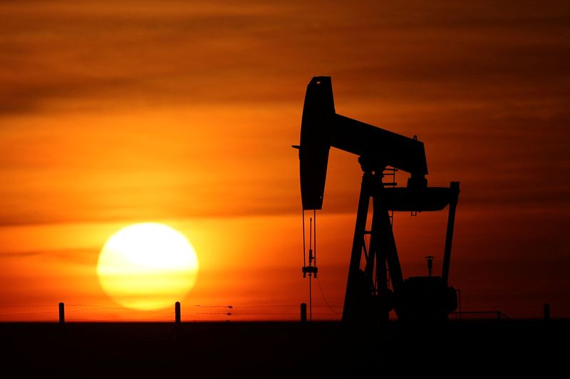 &copy; Reuters. An oil pump of IPC Petroleum France is seen at sunset outside Sommesous, near Reims, France, February 28, 2022.  REUTERS/Pascal Rossignol