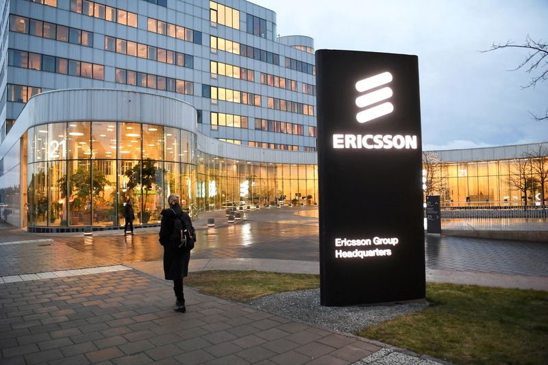 &copy; Reuters. FILE PHOTO: A general view of an exterior of the Ericsson headquarters in Stockholm, Sweden, January 24, 2020.  TT News Agency/Fredrik Sandberg via REUTERS      