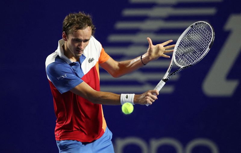 &copy; Reuters. Tenista russo Daniil Medvedev na semifinal do Aberto Mexicano, em Acapulco
25/02/2022
REUTERS/Henry Romero