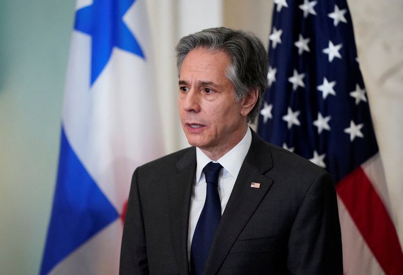 &copy; Reuters. U.S. Secretary of State Antony Blinken speaks during a meeting with Costa Rica's Foreign Minister Rodolfo Solano Quiros, Panama's Foreign Minister Erika Mouynes and Dominican Republic's Foreign Minister Roberto Alvarez, at the State Department in Washingt