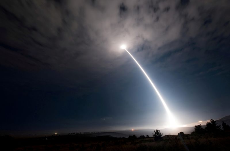 © Reuters. FILE PHOTO: An unarmed Minuteman III intercontinental ballistic missile launches during an operational test at 2:10 a.m. Pacific Daylight Time at Vandenberg Air Force Base, California, U.S., August 2, 2017.   U.S. Air Force/Senior Airman Ian Dudley/Handout via REUTERS/File Photo