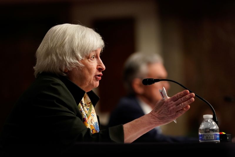 &copy; Reuters. FILE PHOTO: Treasury Secretary Janet Yellen testifies before a Senate Banking Committee hybrid hearing on oversight of the Treasury Department and the Federal Reserve on Capitol Hill in Washington, U.S., November 30, 2021. REUTERS/Elizabeth Frantz/File Ph