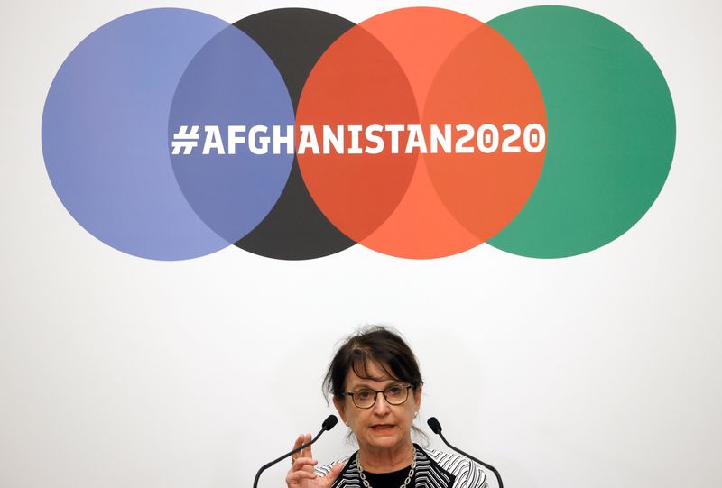 &copy; Reuters. الممثلة الخاصة للأمم المتحدة في أفغانستان ديبورا ليونز تتحدث في مؤتمر صحفي جنيف بسويسرا. صورة من أرشيف رويترز.