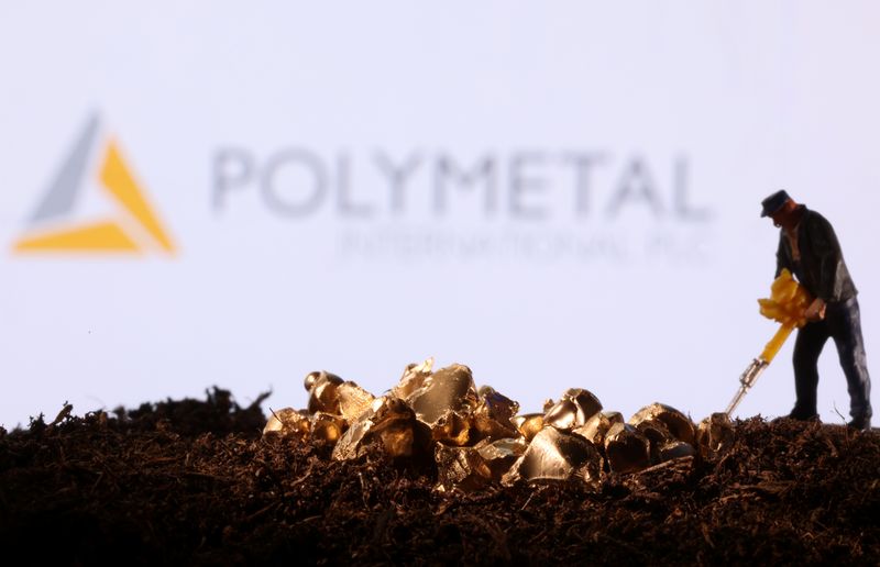 &copy; Reuters. FILE PHOTO: A small toy figure and gold imitation are seen in front of the Polymetal logo in this illustration taken November 19, 2021. REUTERS/Dado Ruvic/Illustration