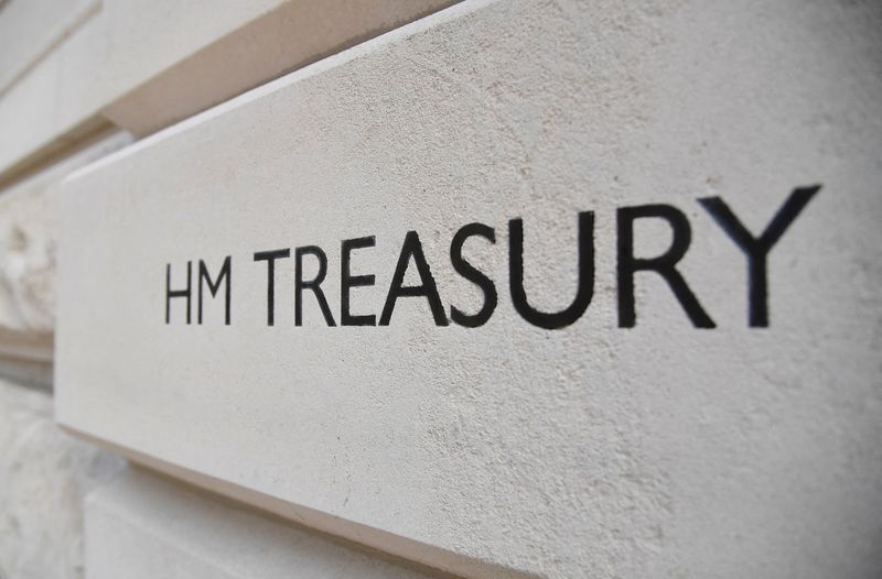 &copy; Reuters. FILE PHOTO: A sign is seen engraved on the Treasury building in London, Britain, March 1, 2021. REUTERS/Toby Melville