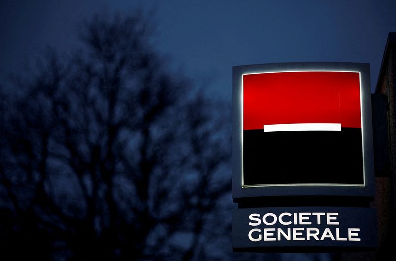 &copy; Reuters. FILE PHOTO: The logo of French bank Societe Generale is seen outside a bank office in Nantes, France, February 4, 2022. REUTERS/Stephane Mahe