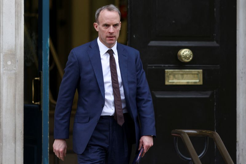 &copy; Reuters. FILE PHOTO: British Deputy Prime Minister and Justice Secretary Dominic Raab walks outside the Cabinet Office in London, Britain February 7, 2022. REUTERS/Tom Nicholson