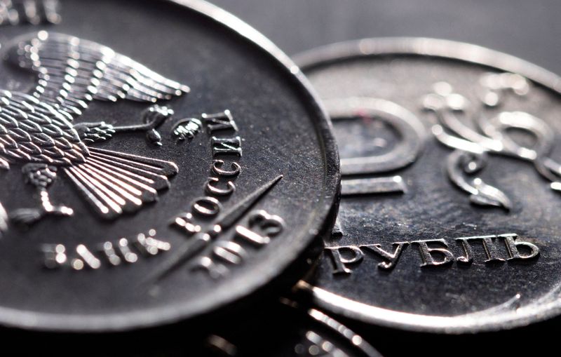 &copy; Reuters. FILE PHOTO: Russian rouble coins are seen in this illustration taken, February 24, 2022. REUTERS/Dado Ruvic/Illustration