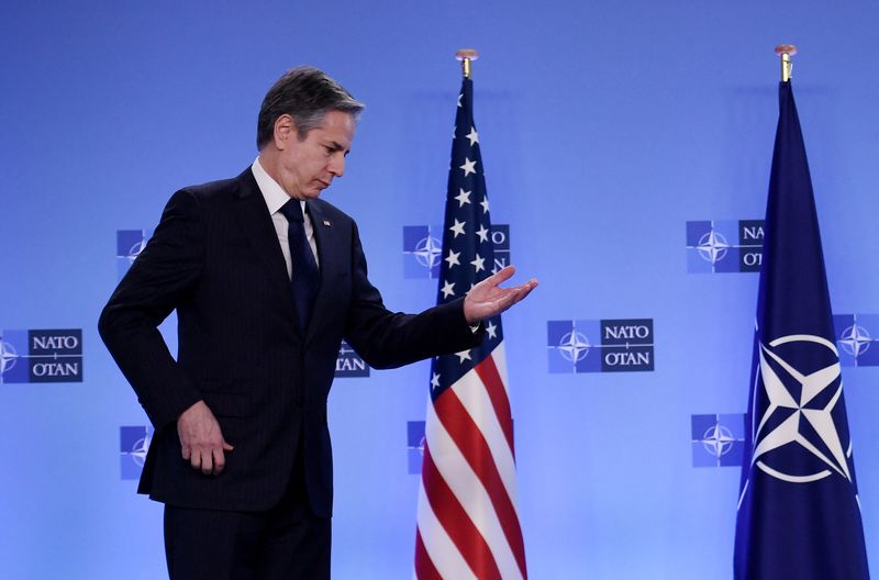 &copy; Reuters. Secretário de Estado dos EUA, Antony Blinken, antes de reunião da Otan em Bruxelas
04/03/2022 Olivier Douliery/Pool via REUTERS