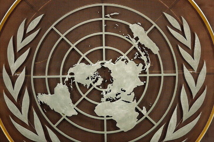 &copy; Reuters. The logo of the United Nations is seen in the General Assembly hall before heads of state begin to address the 76th Session of the U.N. General Assembly in New York City, U.S., September 21, 2021.  REUTERS/Eduardo Munoz/Pool