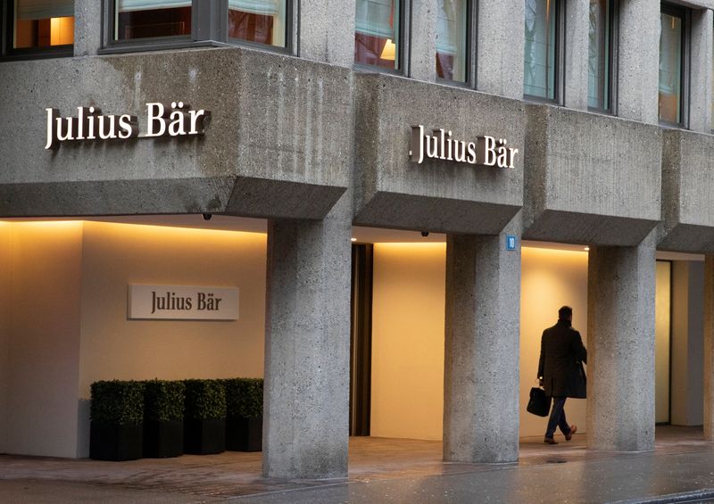 &copy; Reuters. The logo of Swiss private bank Julius Baer is seen at their headquarters in Zurich, Switzerland February 2, 2022. REUTERS/Arnd Wiegmann