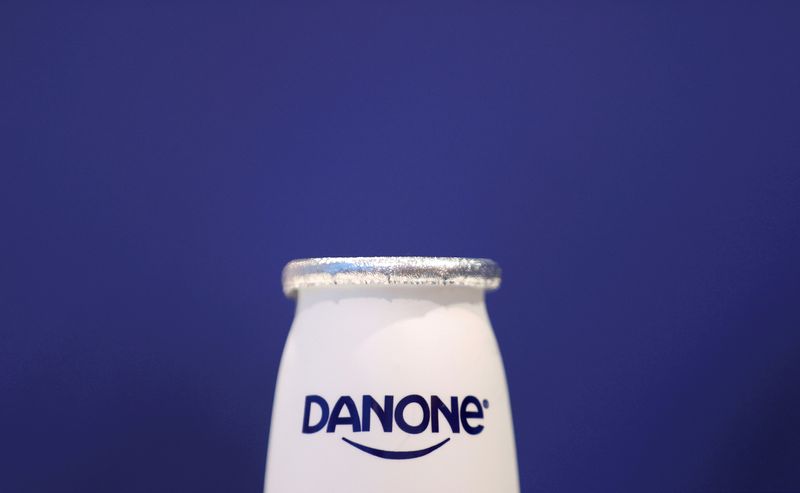 &copy; Reuters. FILE PHOTO: A company logo is seen on a product displayed before French food group Danone's 2019 annual results presentation in Paris, France, February 26, 2020. REUTERS/Christian Hartmann