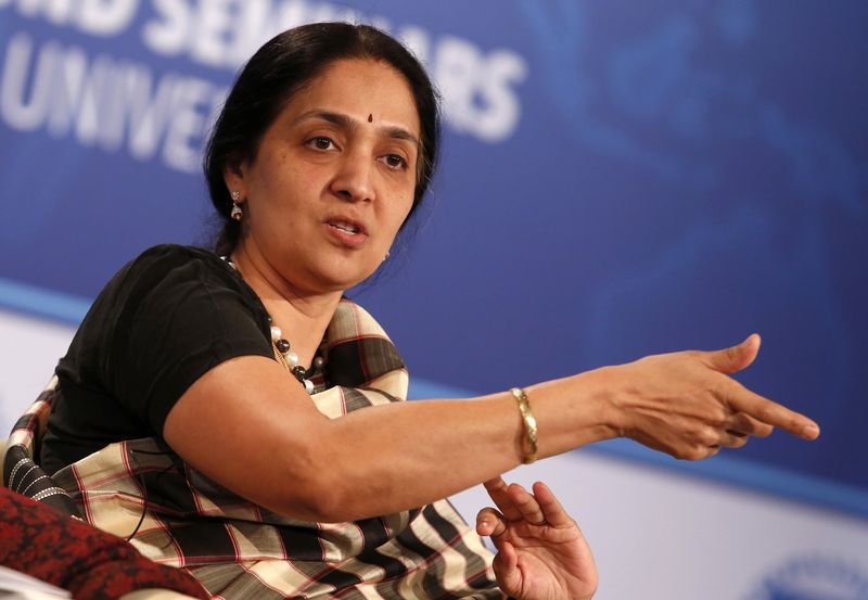 © Reuters. FILE PHOTO: Chitra Ramkrishna, Managing Director and CEO, National Stock Exchange (India), participates in The Future of Finance panel discussion during the IMF-World Bank annual meetings in Washington October 12, 2014. REUTERS/Yuri Gripas