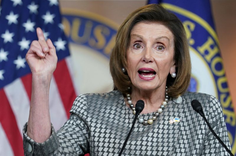 &copy; Reuters. FILE PHOTO: Speaker of the House Nancy Pelosi gestures as she speaks during a news conference at the U.S. Capitol in Washington March 3, 2022. REUTERS/Kevin Lamarque