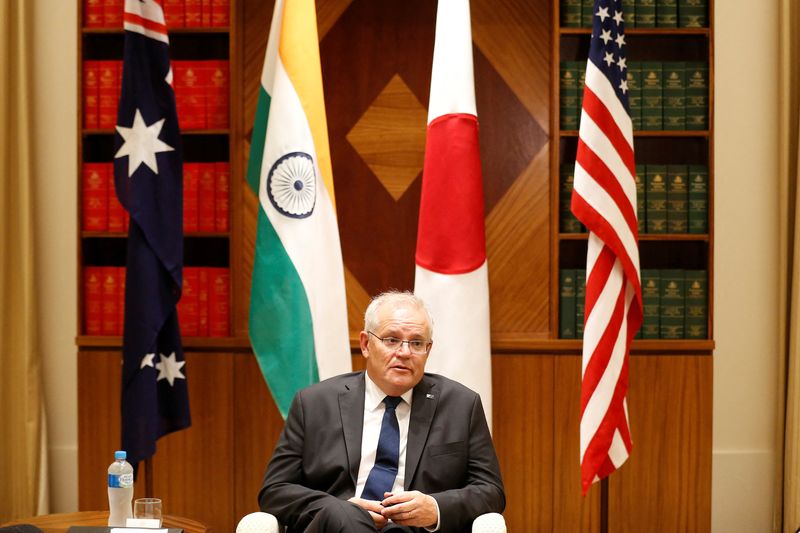 &copy; Reuters. رئيس الوزراء الأسترالي سكورت موريسون يتحدث لوسائل الإعلام في ملبورند يوم 11 فبراير شباط 2022. صورة لرويترز من ممثل لوكالات الأنباء.