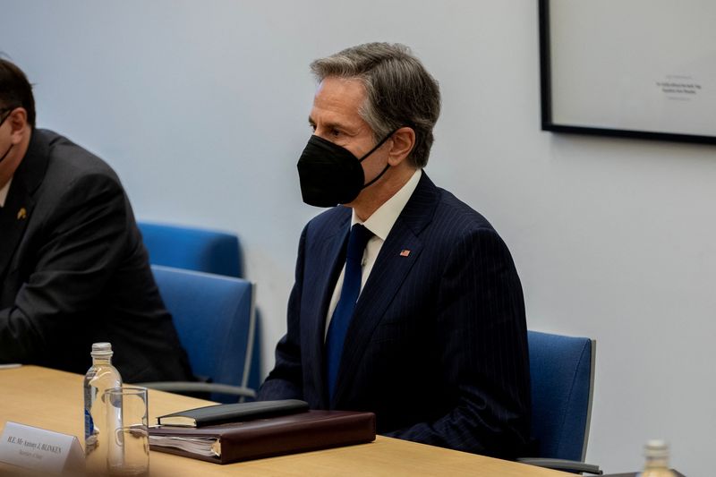 &copy; Reuters. Secretário de Estado dos EUA, Antony Blinken, durante visita à Lituânia
07/03/2022 Gabinete do Primeiro-Ministro da Lituânia/Laima Penek/Divulgação via REUTERS