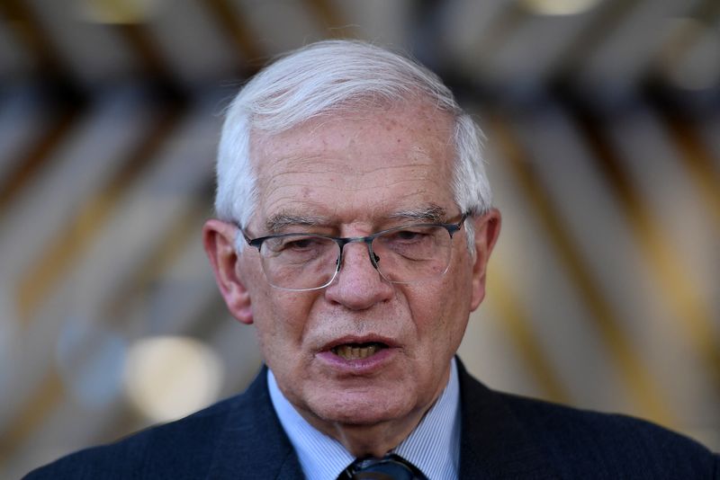 &copy; Reuters. FIE PHOTO: European Union for Foreign Affairs and Security Policy Josep Borrell and US State Secretary Antony Blinken (not pictured) speak to the media ahead of a meeting at the EU Council Building in Brussels, Belgium, March 4, 2022. Olivier Douliery/Poo