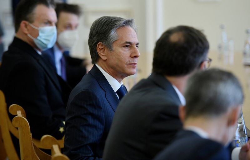 &copy; Reuters. U.S. Secretary of State Antony Blinken attends a meeting with Lithuanian President Gitanas Nauseda (not pictured) at the "Presidentura" presidential palace in Vilnius, Lithuania March 7, 2022. Olivier Douliery/Pool via REUTERS