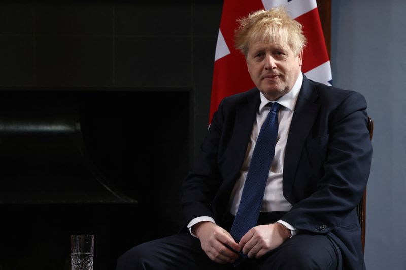 &copy; Reuters. British Prime Minister Boris Johnson looks on as he meets Canadian Prime Minister Justin Trudeau (not pictured) at RAF Northolt, near London, Britain, March 7, 2022. REUTERS/Henry Nicholls/Pool