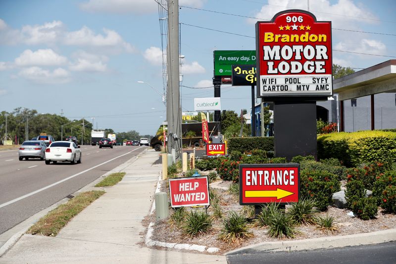 © Reuters. A Brandon Motor Lodge displays a 