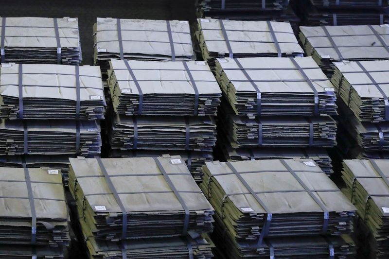 &copy; Reuters. FILE PHOTO: A view shows nickel sheets at Kola Mining and Metallurgical Company (Kola MMC), a subsidiary of Nornickel metals and mining company, in the town of Monchegorsk in Murmansk Region, Russia February 25, 2021. REUTERS/Evgenia Novozhenina/File Phot