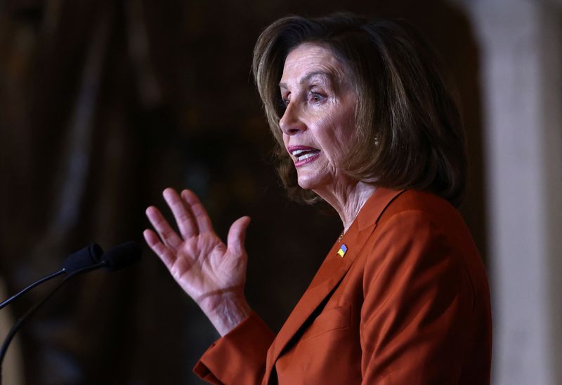 &copy; Reuters. House Speaker Nancy Pelosi (D-CA) speaks at a Women's History Month event "honoring Billie Jean King and women athletes in celebration of the 50th anniversary of Title IX",  at the United States Capitol building in Washington, U.S., March 9, 2022. REUTERS