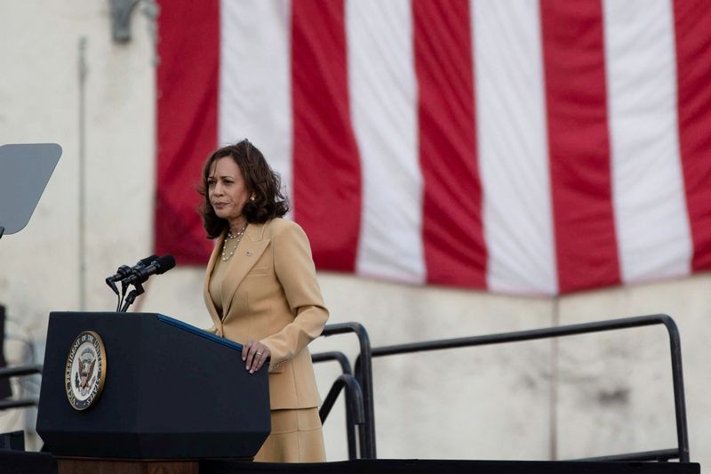 &copy; Reuters. FILE PHOTO: U.S. Vice President Kamala Harris makes remarks during the “Bloody Sunday” commemorations at the Edmund Pettus Bridge in Selma, Alabama, U.S. March 6, 2022.  REUTERS/Alyssa Pointer