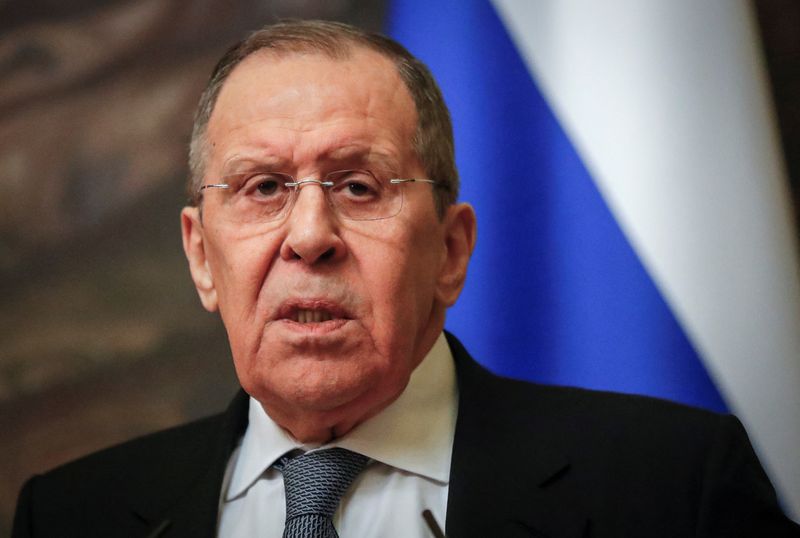 &copy; Reuters. Russian Foreign Minister Sergei Lavrov attends a news conference following talks with his Kyrgyz counterpart Ruslan Kazakbayev in Moscow, Russia March 5, 2022. Sergei Ilnitsky/Pool via REUTERS