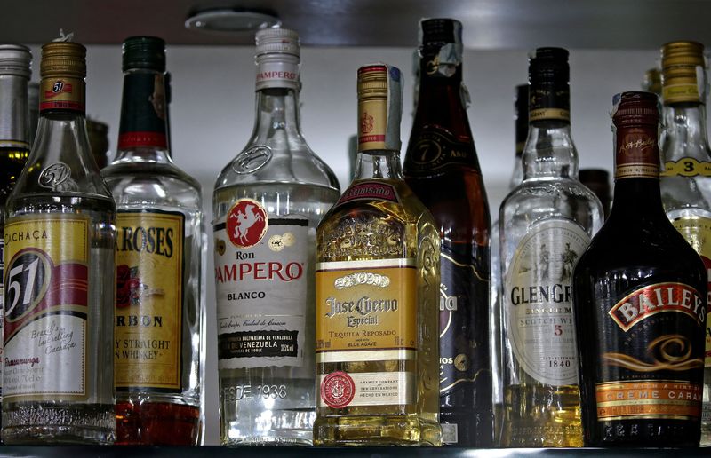 &copy; Reuters. FILE PHOTO: Bottles of alcohol are seen in a bar in Rome, Italy, June 21, 2017. REUTERS/Max Rossi/File Photo