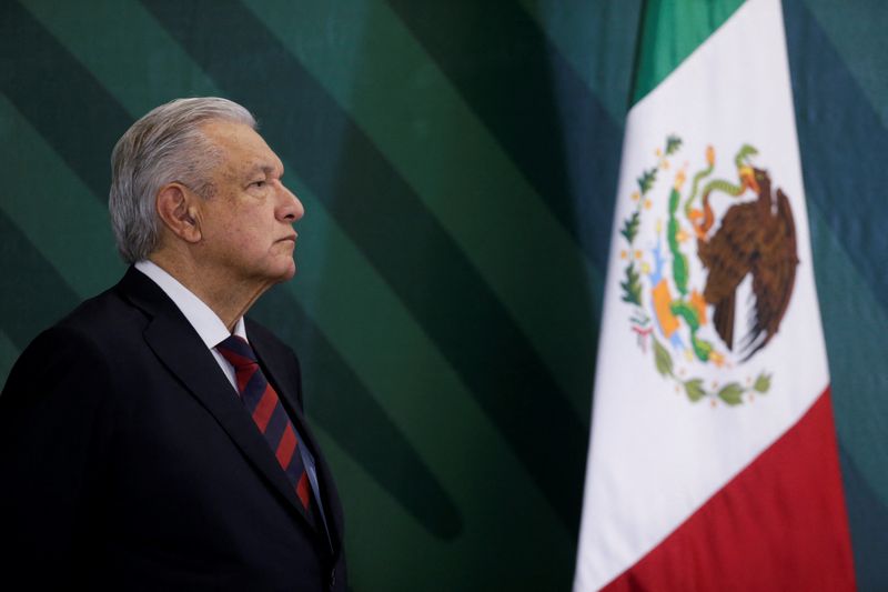 &copy; Reuters. FILE PHOTO - Mexico's President Andres Manuel Lopez Obrador attends a news conference at a military base in Apodaca, on the outskirts of Monterrey, Mexico May 13, 2022. REUTERS/Daniel Becerril