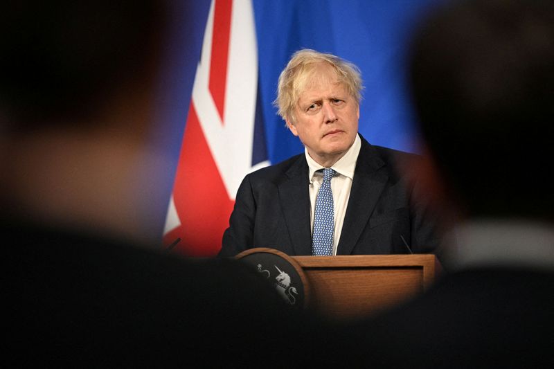 &copy; Reuters. FILE PHOTO: Britain's Prime Minister Boris Johnson holds a news conference in response to the publication of the Sue Gray report Into "Partygate", at Downing Street in London, England May 25, 2022. Leon Neal/Pool via REUTERS/File Photo
