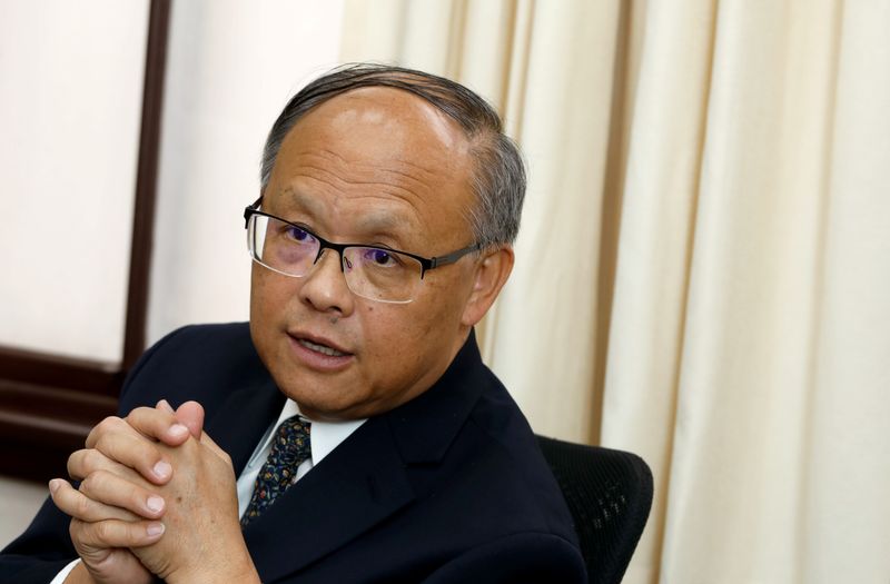 &copy; Reuters. FILE PHOTO: Taiwanese Executive Yuan Minister John Deng speaks during an interview with Reuters in Taipei, Taiwan September 15, 2017. Picture taken September 15, 2017.   REUTERS/Tyrone Siu