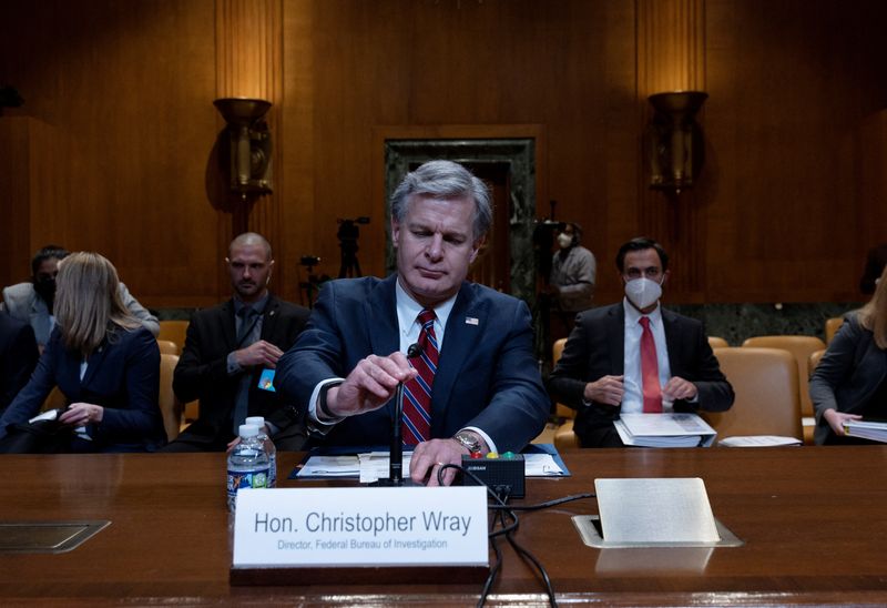 &copy; Reuters. Diretor do FBI, Christopher Wray, durante depoimento no Congresso dos Estados Unidos
25/05/2022 REUTERS/Leah Millis