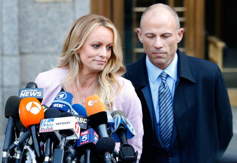 &copy; Reuters. FILE PHOTO: Adult film actress Stephanie Clifford, also known as Stormy Daniels, speaks to media along with lawyer Michael Avenatti (R) outside federal court in the Manhattan borough of New York City, New York, U.S., April 16, 2018. REUTERS/Brendan Mcderm