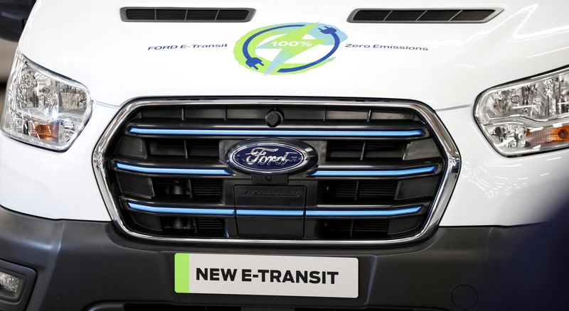 &copy; Reuters. FILE PHOTO: A new Ford E-Transit van is seen inside the company's Halewood plant in Liverpool, Britain, October 18, 2021. REUTERS/Phil Noble