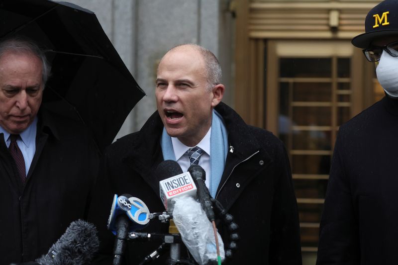 &copy; Reuters. FILE PHOTO: Former attorney Michael Avenatti speaks to the press after the guilty verdict in his criminal trial, at the United States Courthouse in the Manhattan borough of New York City, U.S., February 4, 2022. REUTERS/Brendan McDermid