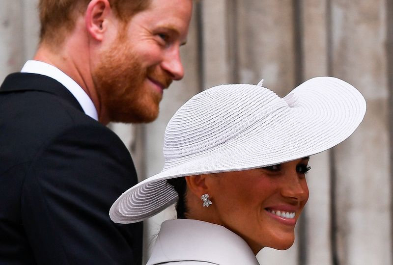 &copy; Reuters. Britain's Prince Harry and Meghan, Duchess of Sussex, arrive for the National Service of Thanksgiving held at St Paul's Cathedral during the Queen's Platinum Jubilee celebrations in London, Britain, June 3, 2022. REUTERS/Toby Melville/Pool