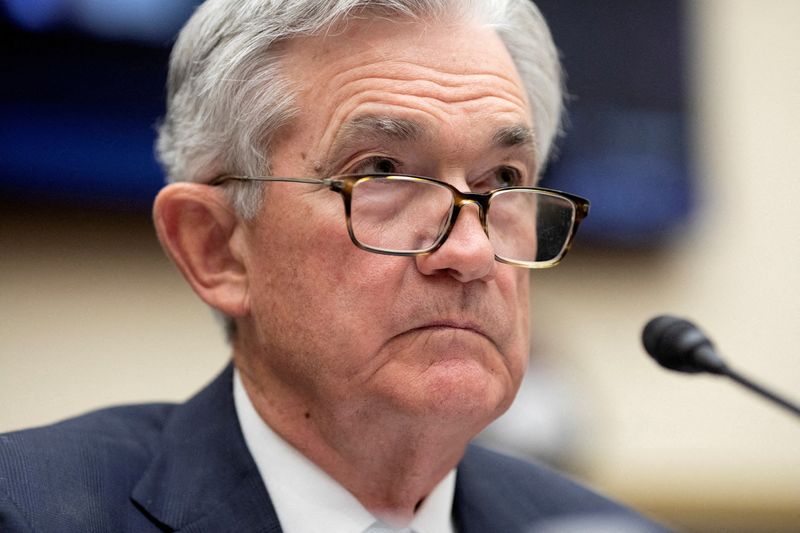 &copy; Reuters. FILE PHOTO: Federal Reserve Chair Jerome Powell looks on as he testifies before a U.S. House Financial Services Committee hearing on Capitol Hill in Washington, U.S., March 2, 2022. REUTERS/Tom Brenner