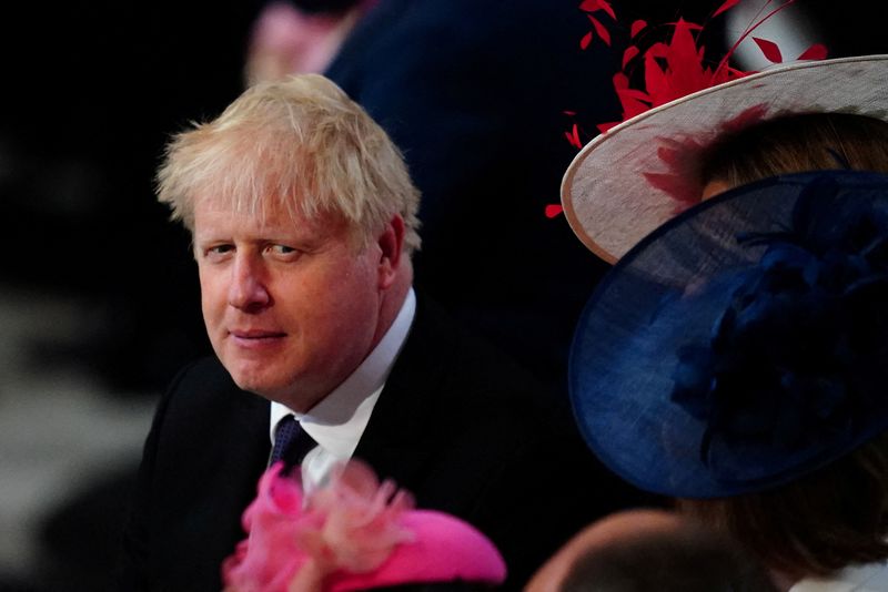 &copy; Reuters. رئيس الوزراء البريطاني بوريس جونسون خلال احتفالات الملكة إليزابيث في لندن يوم الثالث من يونيو حزيران 2022. صورة لرويترز من ممثل لوكالات الأنب