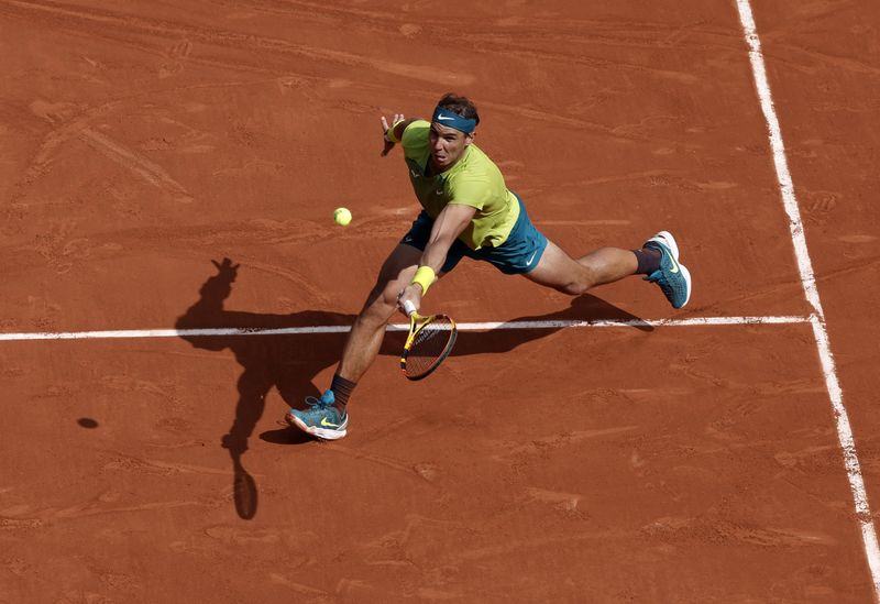 &copy; Reuters. Tennis - French Open - Roland Garros, Paris, France - June 5, 2022 Spain's Rafael Nadal in action during the men's singles final against Norway's Casper Ruud REUTERS/Benoit Tessier