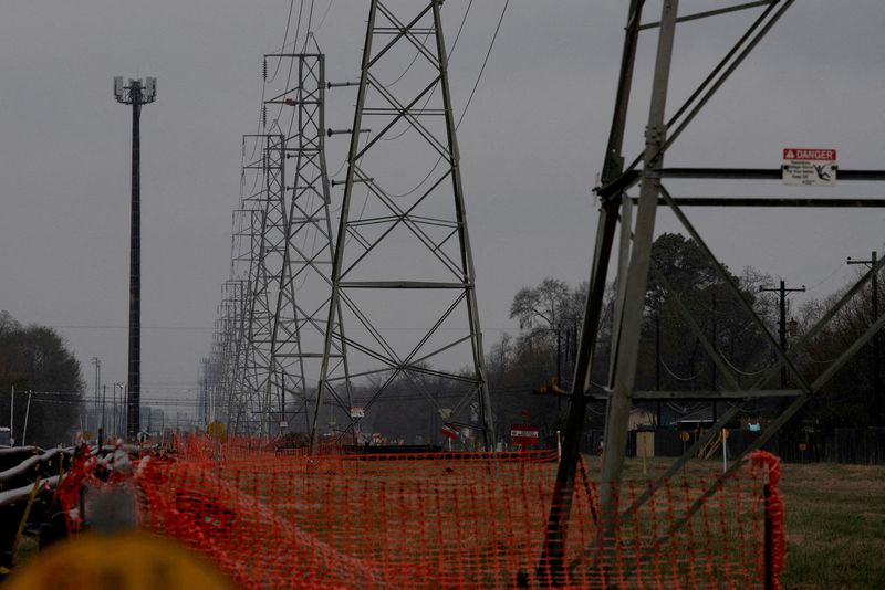 &copy; Reuters. FILE PHOTO: Overhead power lines are seen during record-breaking temperatures in Houston, Texas, U.S., February 17, 2021. REUTERS/Adrees Latif