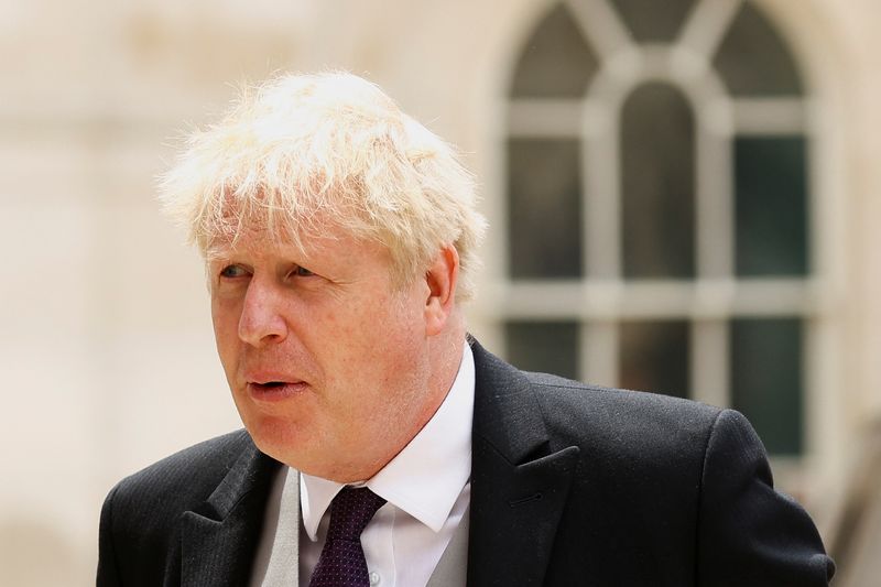 &copy; Reuters. British Prime Minister Boris Johnson arrives for a lunch reception at London's Guildhall as celebrations for the Queen's Platinum Jubilee continue, in London, Britain, June 3, 2022. REUTERS/Hannah McKay