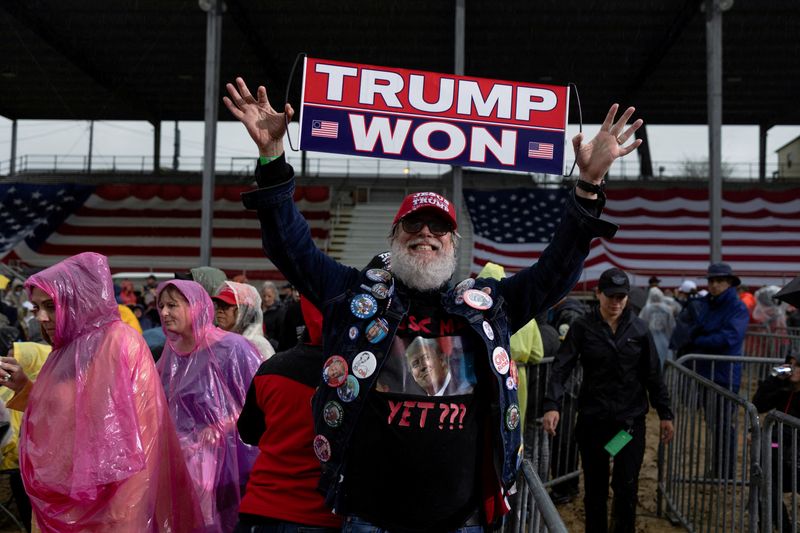 &copy; Reuters. FILE PHOTO: A man poses for a photo ahead of former U.S. President Donald Trump's speech during a rally to boost Pennsylvania Republican U.S. Senate candidate Dr. Mehmet Oz ahead of the May 17 primary election at the Westmoreland Fairgrounds in Greensburg