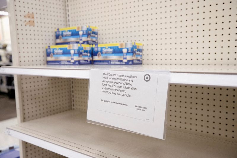 &copy; Reuters. FILE PHOTO: Empty shelves show a shortage of baby formula at a Target store in San Antonio, Texas, U.S. May 10, 2022.  REUTERS/Kaylee Greenlee Beal