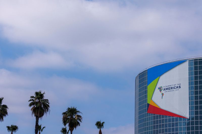 &copy; Reuters. FILE PHOTO: Preparations continue as the United States prepares to host the Ninth Americas Summit in Los Angeles, U.S., June 5, 2022. REUTERS/Mike Blake