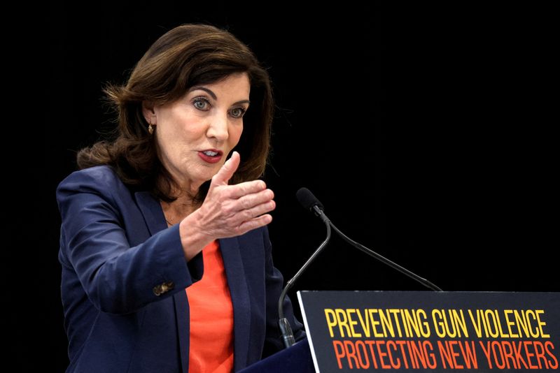 &copy; Reuters. New York Governor Kathy Hochul speaks during a bill signing ceremony enacting a package of bills on gun control in the Bronx borough of New York City, U.S., June 6, 2022.  REUTERS/Brendan McDermid